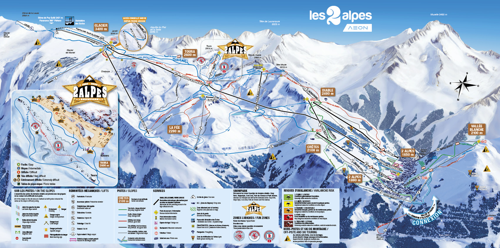 Plan des pistes des 2 Alpes